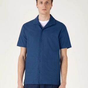 SUNSPEL Men’s Short Sleeve Textured Jersey Shirt, Blue, Size L